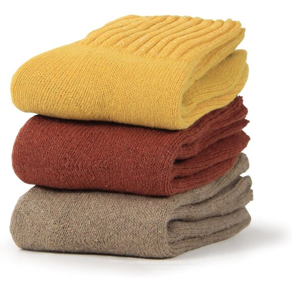 BenSorts Women 3 Packs Brown Yellow Red Winter Thick Warm Polyester Boots Socks - Picture 2 of 6